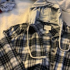 Black and white hooded flannel